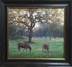 "Close of the Day" Texas Hillcountry Landscape with Texas Longhorns