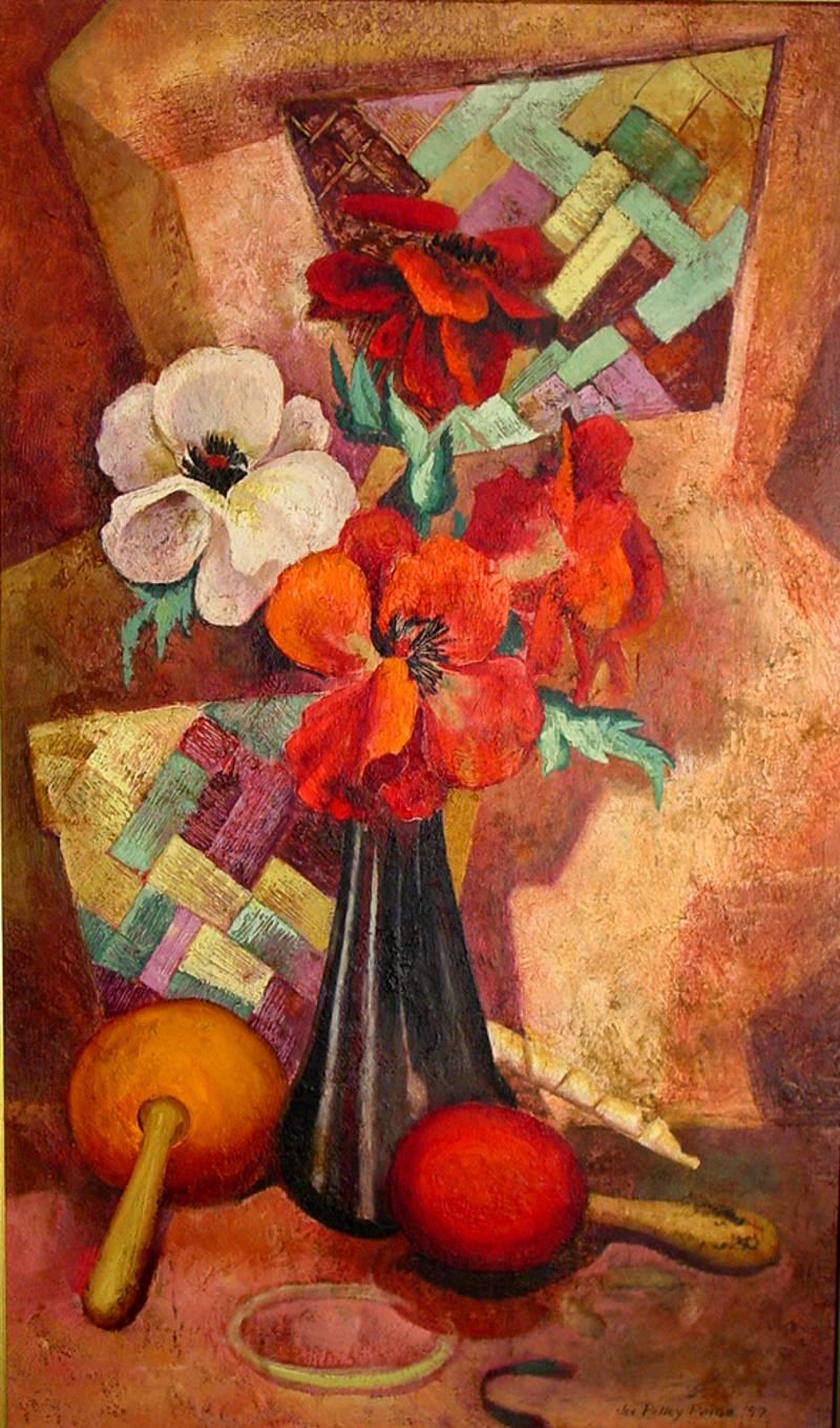 Joseph Polley Paine Still-Life Painting - "Mid Century Still Life"  A burst of color.  Beautiful painting