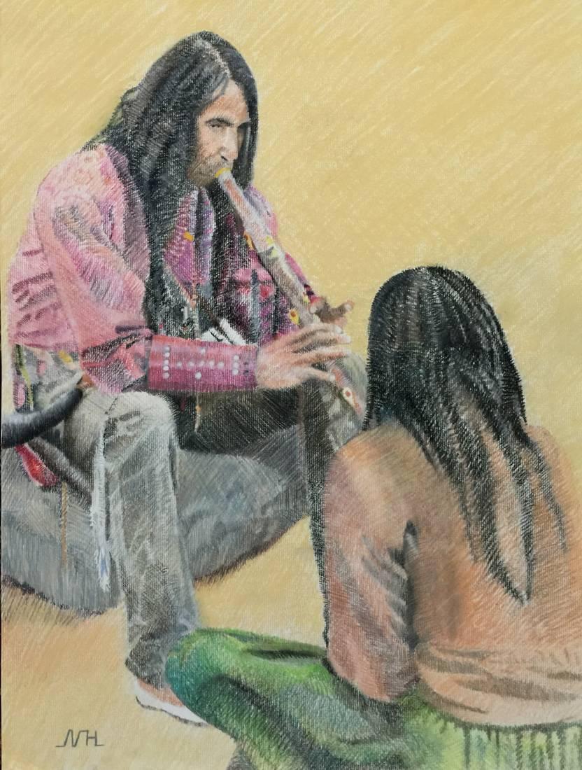 Figurative Painting de Noah Harrison - "La Canción"  Nativos americanos
