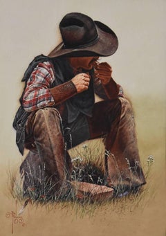 "Chow Time" Western Texas Cowboy painting.