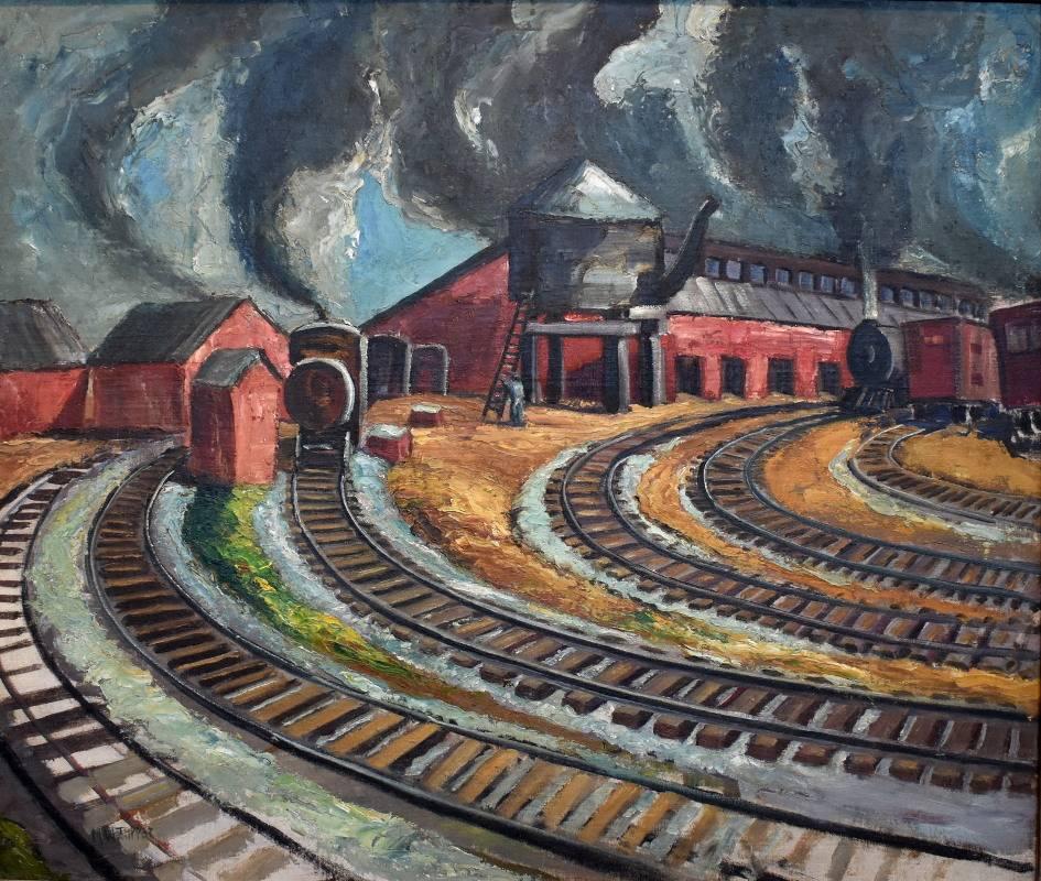 Margaret Tupper Landscape Painting - "Railroad Tracks San Antonio Texas"   Representational. Exibited in many Museums