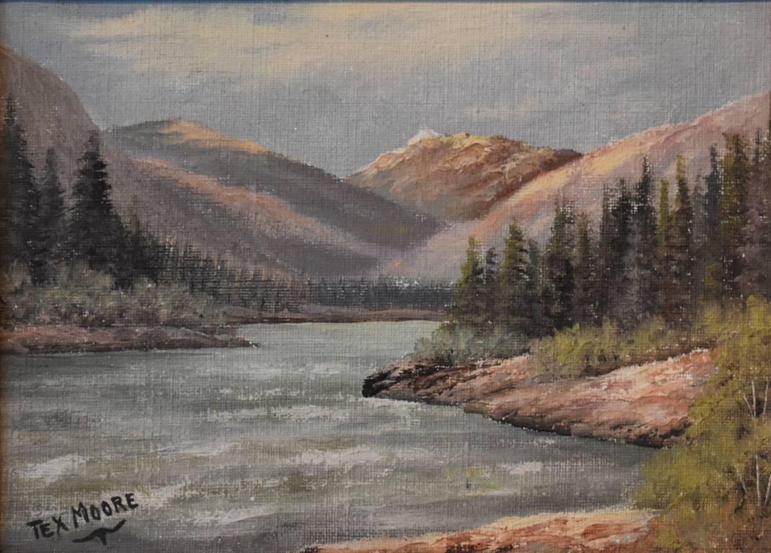 John Marcellus 'Tex' Moore Landscape Painting - River Pass  Mountains and River