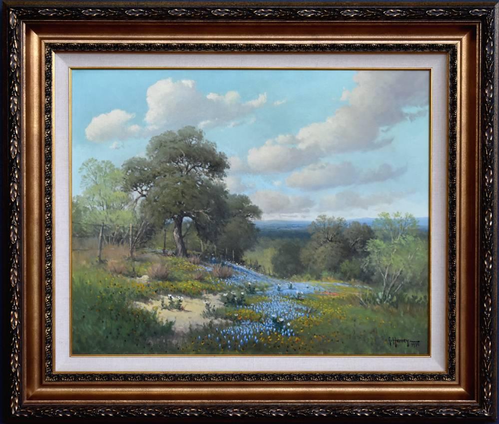 G. Harvey Landscape Painting - "Natures Gift"  Painted 1970 Texas Hill Country Bluebonnet
