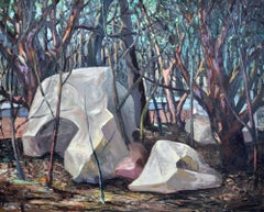 "Boulders in the Forrest" Circa 1960s Oil on Masonite Fort Worth Texas Modernist