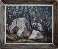 "Boulders in the Forrest" Circa 1960s Oil on Masonite Fort Worth Texas Modernist