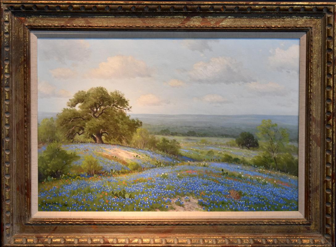 Porfirio Salinas Landscape Painting - "Hill Country Bluebonnets"  Texas Bluebonnet The State Flower of Texas