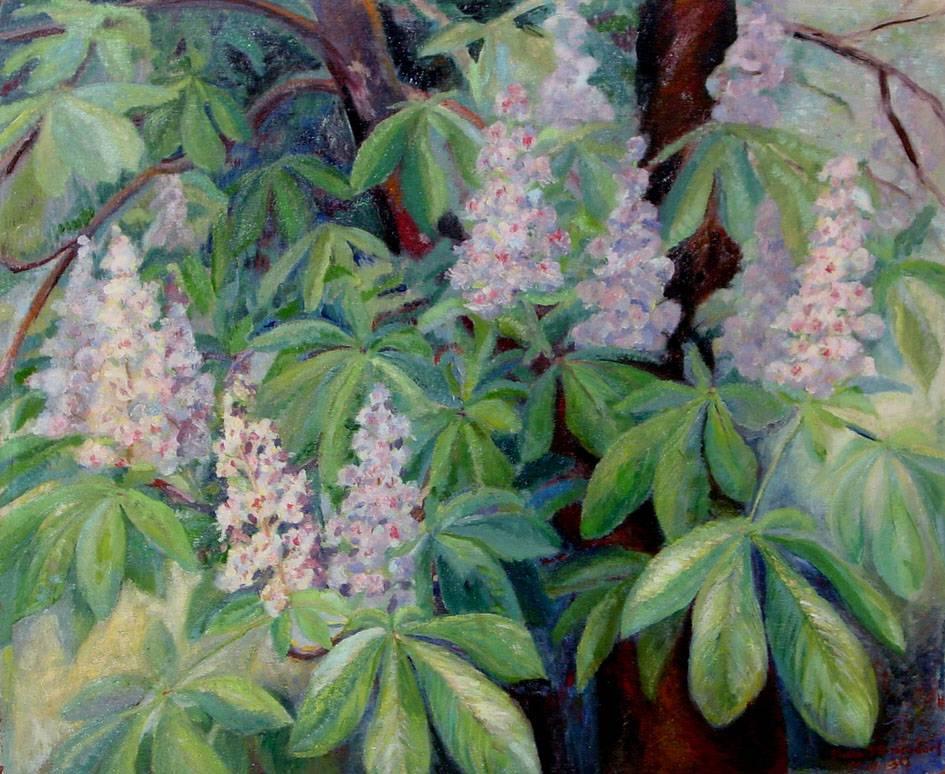 Stella Texas Elmendorf Tylor Landscape Painting - "Buckeye"  Horse Chesnut in bloom