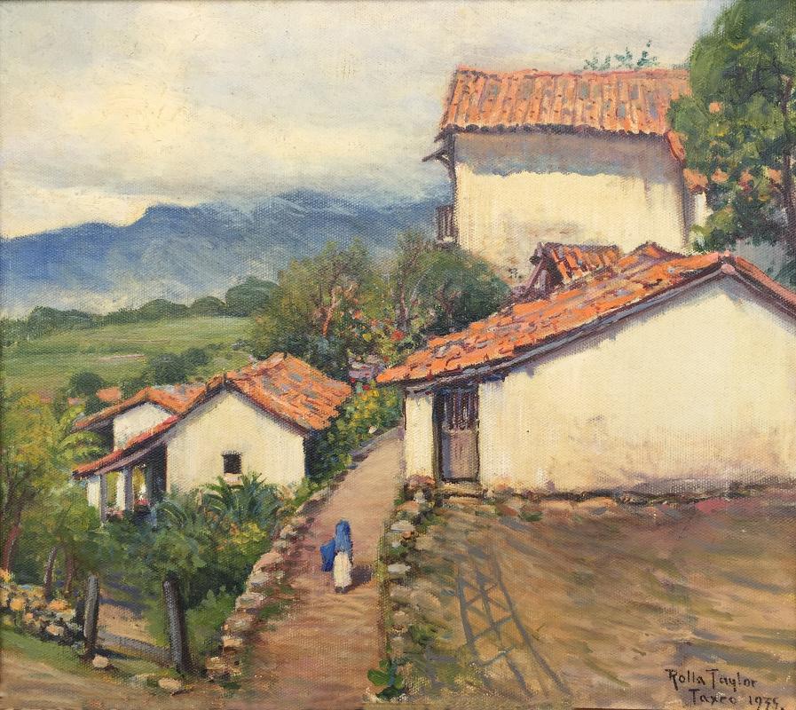„TAXCO“ MEXICO 1935 Frühe mexikanische Villiage-Szene – Painting von Rolla S. Taylor