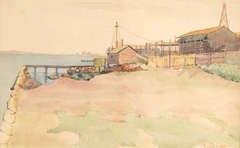 Beach with Pier and Shacks