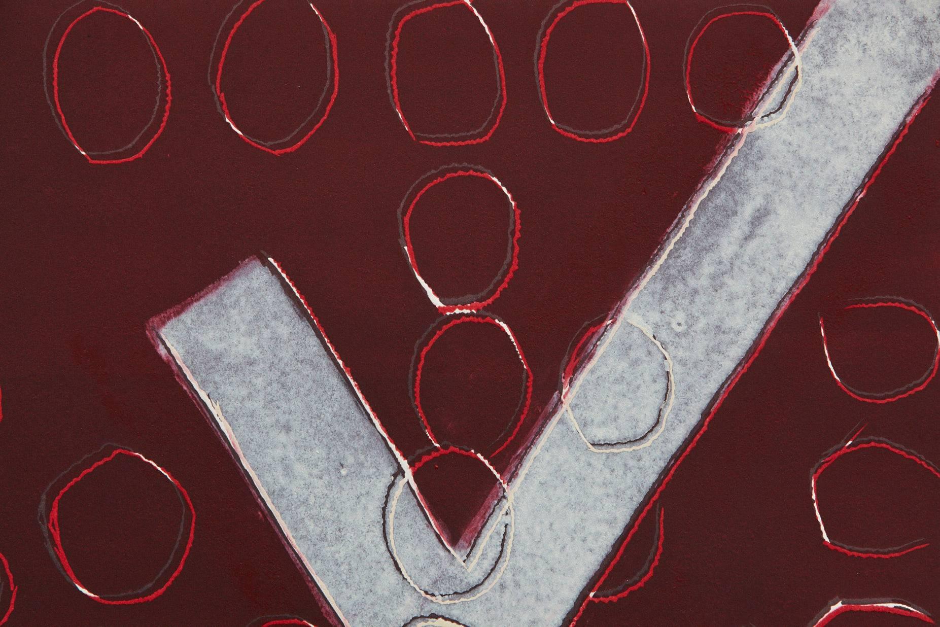 White X on Red - Brown Abstract Print by Wyona Diskin