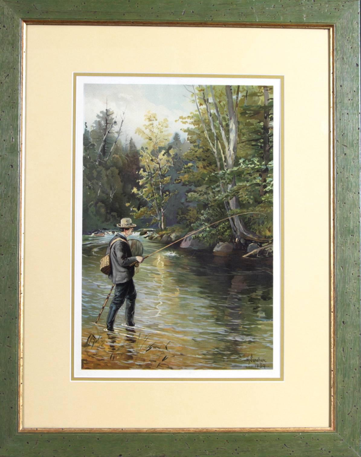 Henry Sandham Print - Trout Fishing from "Sport or Fishing and Shooting" ( 1889- 1890) chromolithgraph