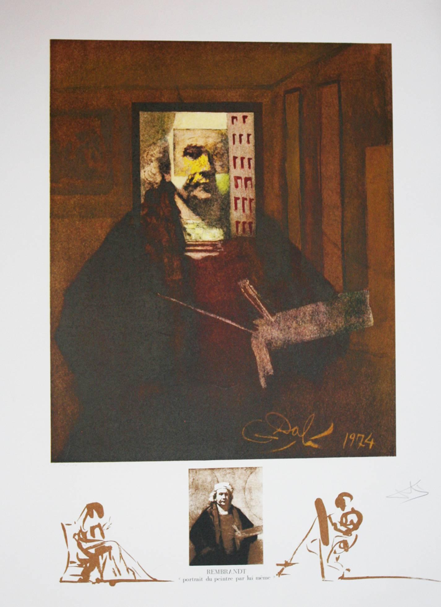 Rembrandt Portrait Du Peintre Par Lui-Meme original lithograph 1974