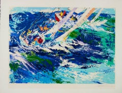 High Seas Segeln Leroy Neiman Original Serigraphie 1976 Racing Boats