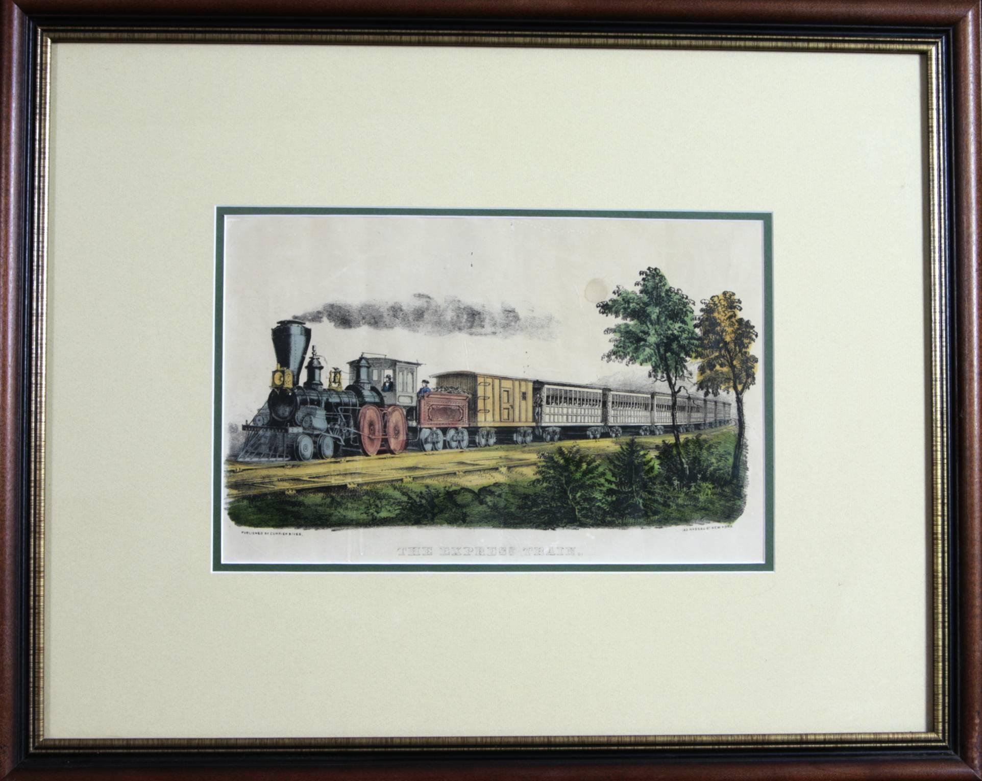  Il treno espresso pubblicato da Currier & Ives  152 Nassau Street New York City dal piccolo folio mostra un treno che viaggia attraverso la campagna con il fumo che sale verso il cielo dalla ciminiera del vagone motore.  Nel 1840 Nathaniel Currier