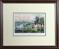 Scenery of the Upper Mississippi Indian Village Currier & Ives Lithographie, gerahmt