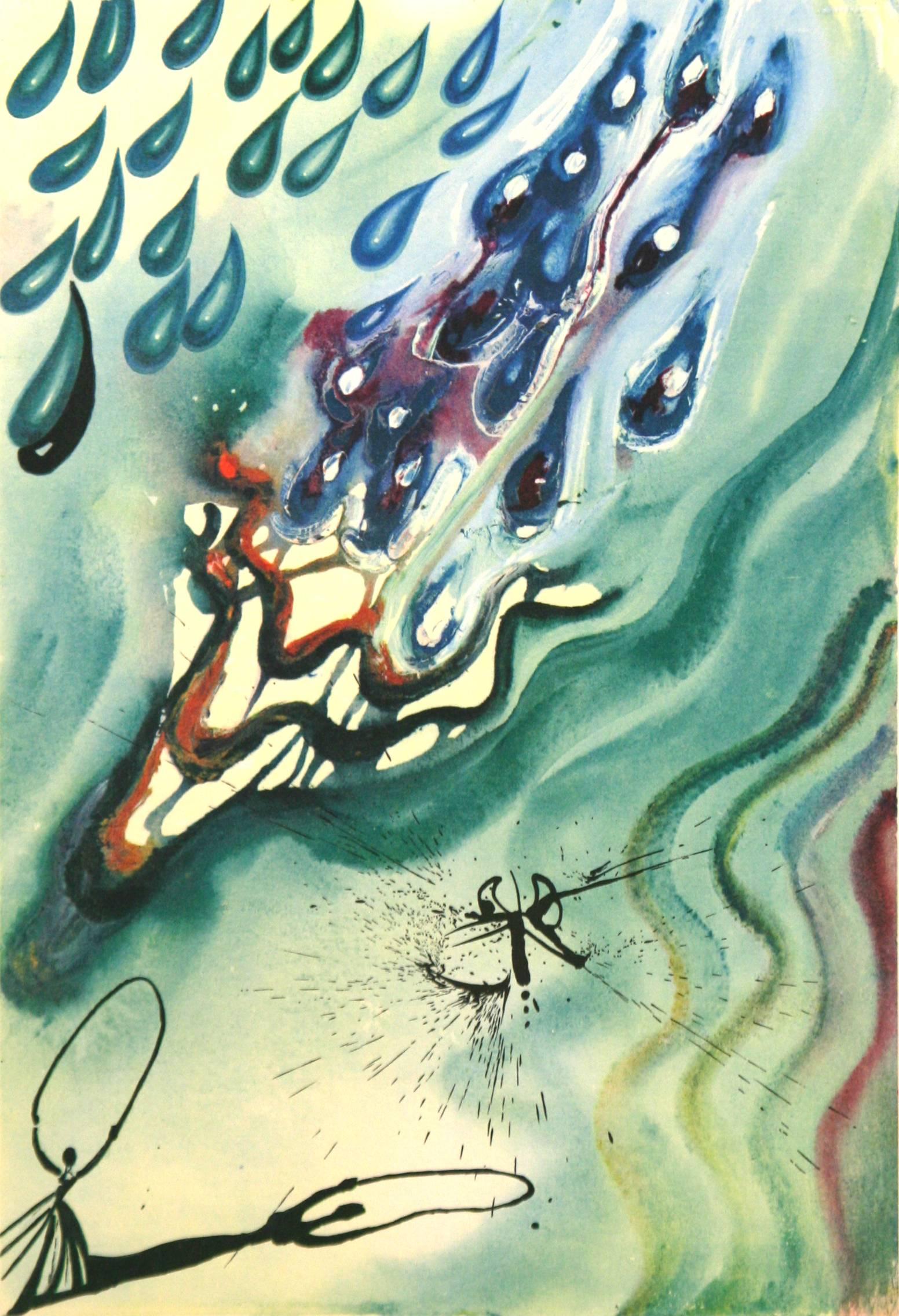 Salvador Dalí Abstract Print - Pool of Tears Alice in Wonderland Salvador Dali 1969 original woodblock print