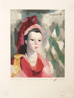 Vintage Portrait De Femme En Rouge Marie Laurencin Woodcut 1950 Estampes Robert Rey