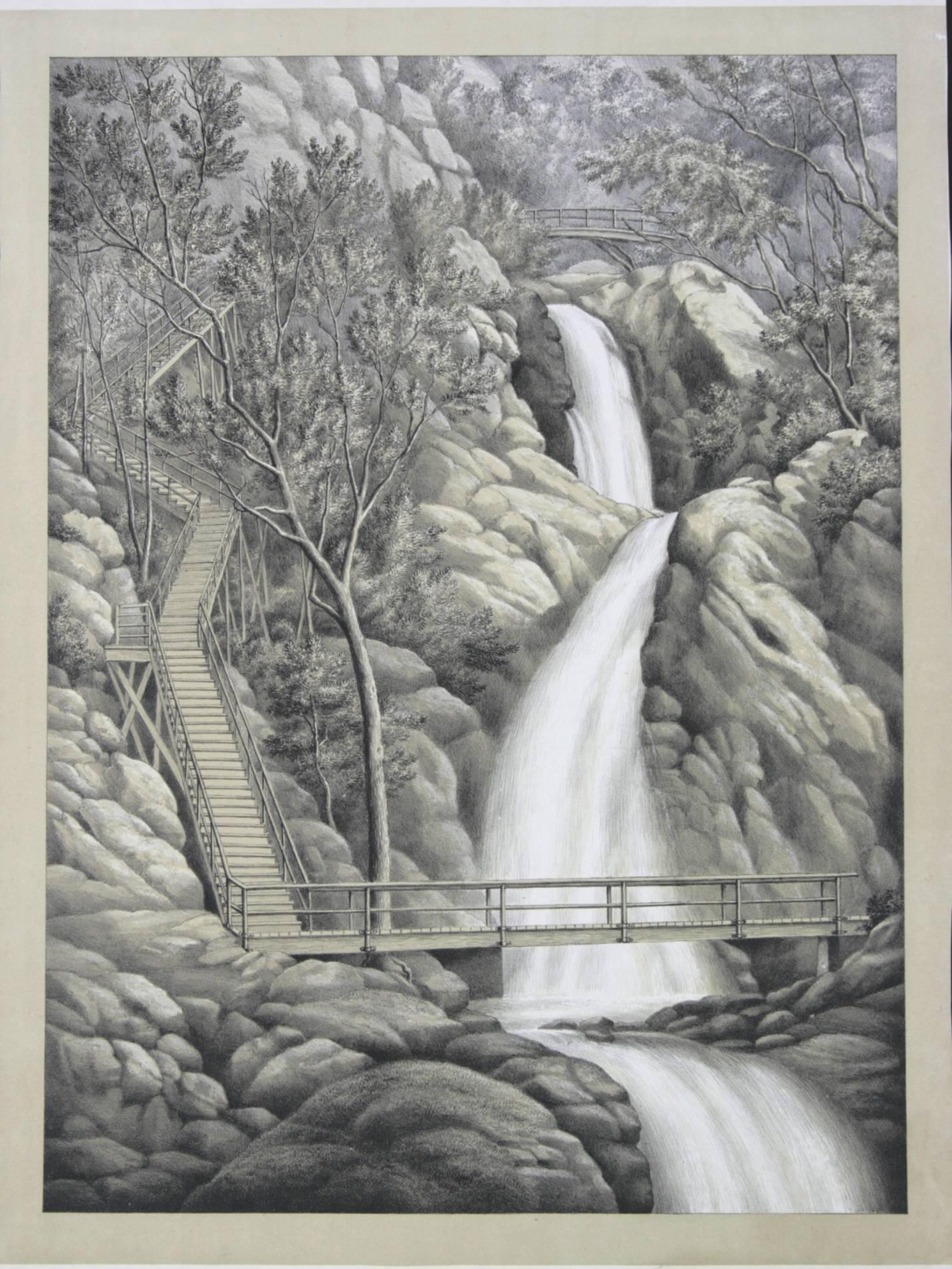 Unknown Landscape Print - Rubio Canyon Falls, Mt. Lowe, Cal. Kurtz and Allison Chromolithograph 1893