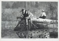 Gravure sur bois « Waiting for A Bite » de Winslow Homer Harpers Weekly:: 1874