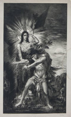 Jacob et L'ange (aft.) Gustave Moreau inciso C.A. Waltner  circa 1800