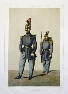 Antique Sapeurs- Pompiers De Paris, Armee de Ligne pub. Lemercier lithograph 1861