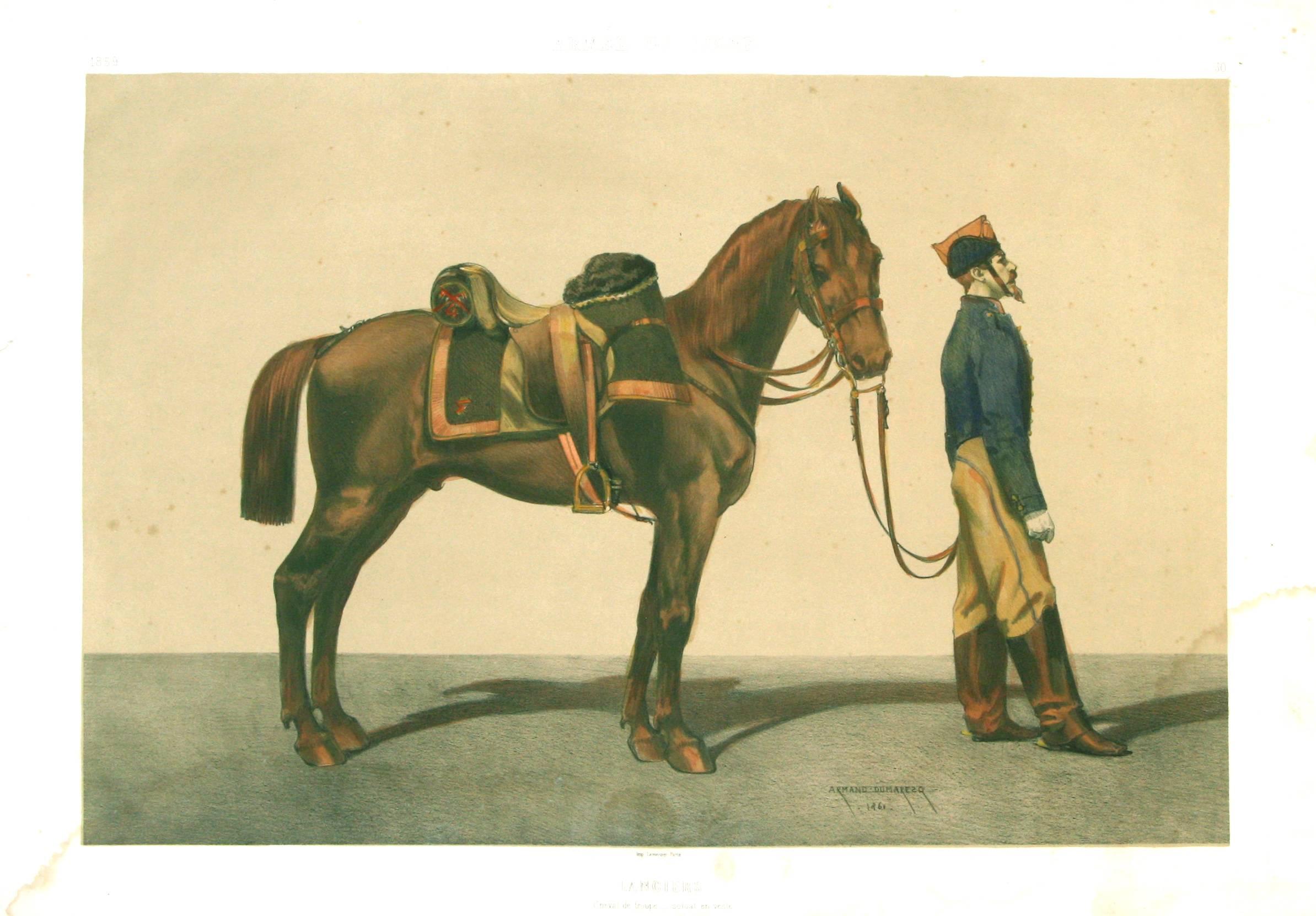 Édouard Armand-Dumaresq Figurative Print - Lanciers Cheval de Troupe 1861