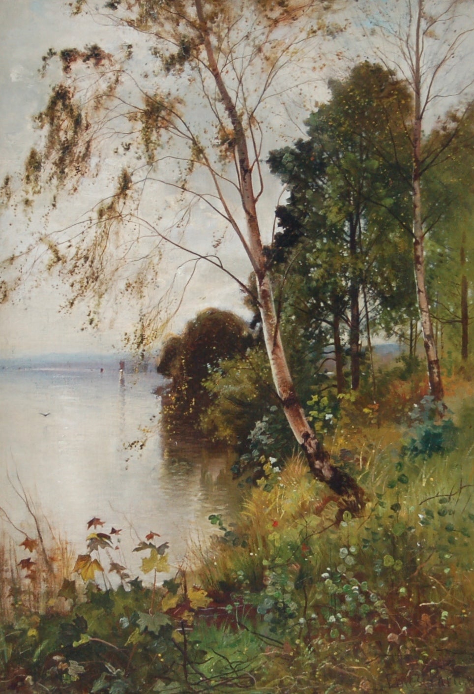 Arthur Parton Landscape Painting - Birch on the Shore
