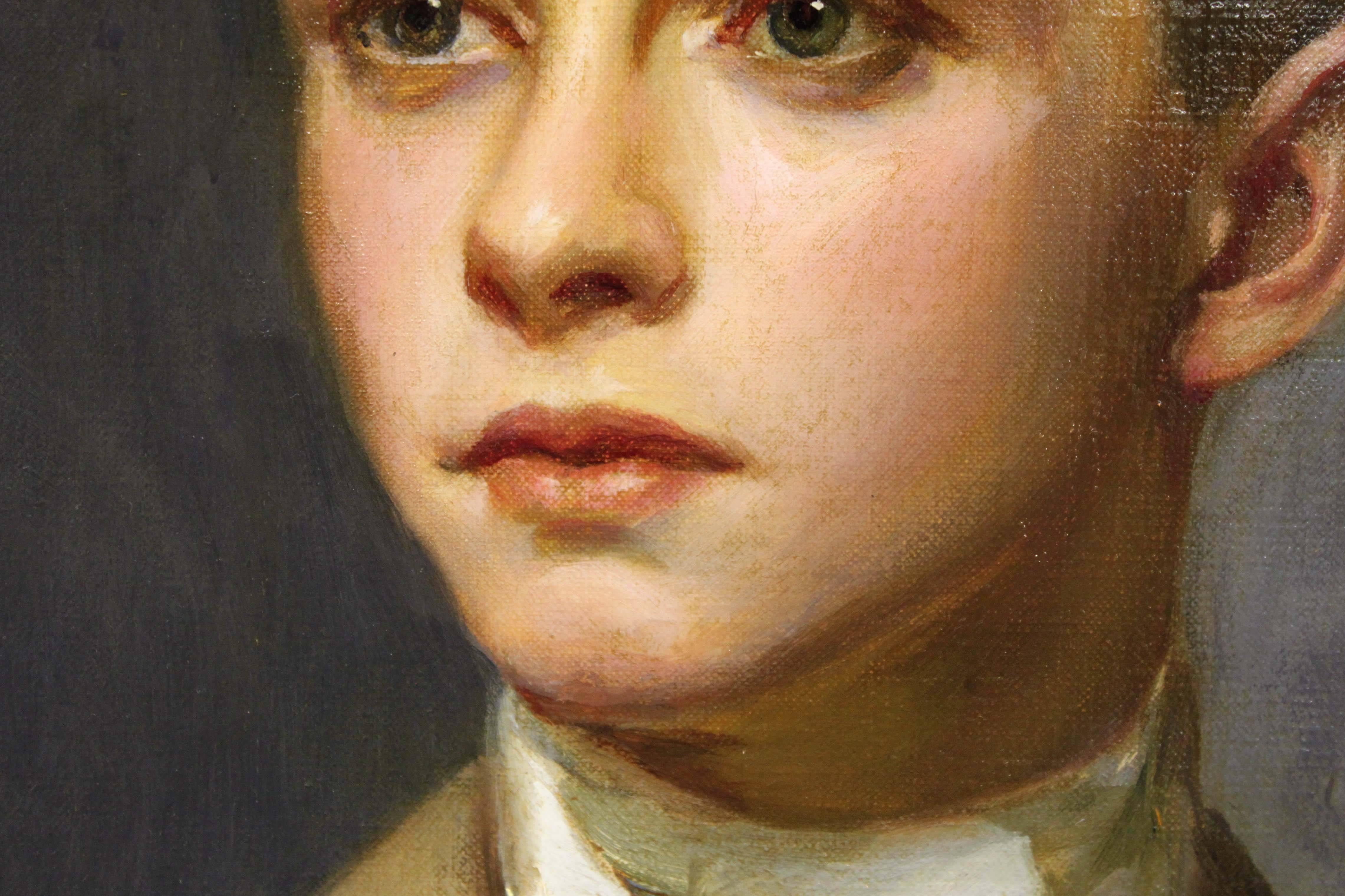 Portrait of a young man, oil on canvas attributed to English painter Oswald Birley. This painting was originally larger, likely life-size/standing, and was cut down possibly when the owner moved to a smaller residence. It's speculated that the