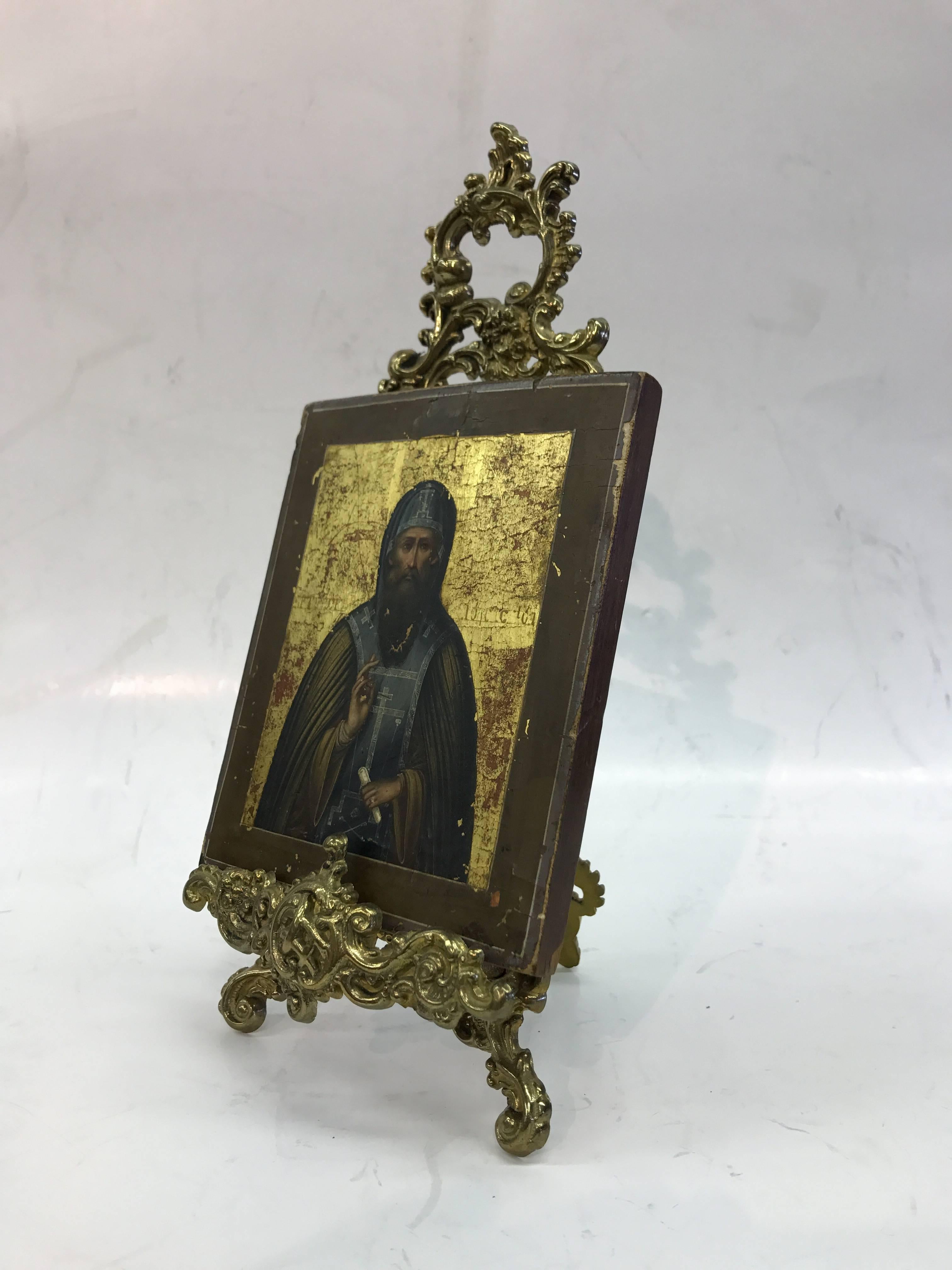 Russian Icon with Stand - Black Figurative Painting by Unknown