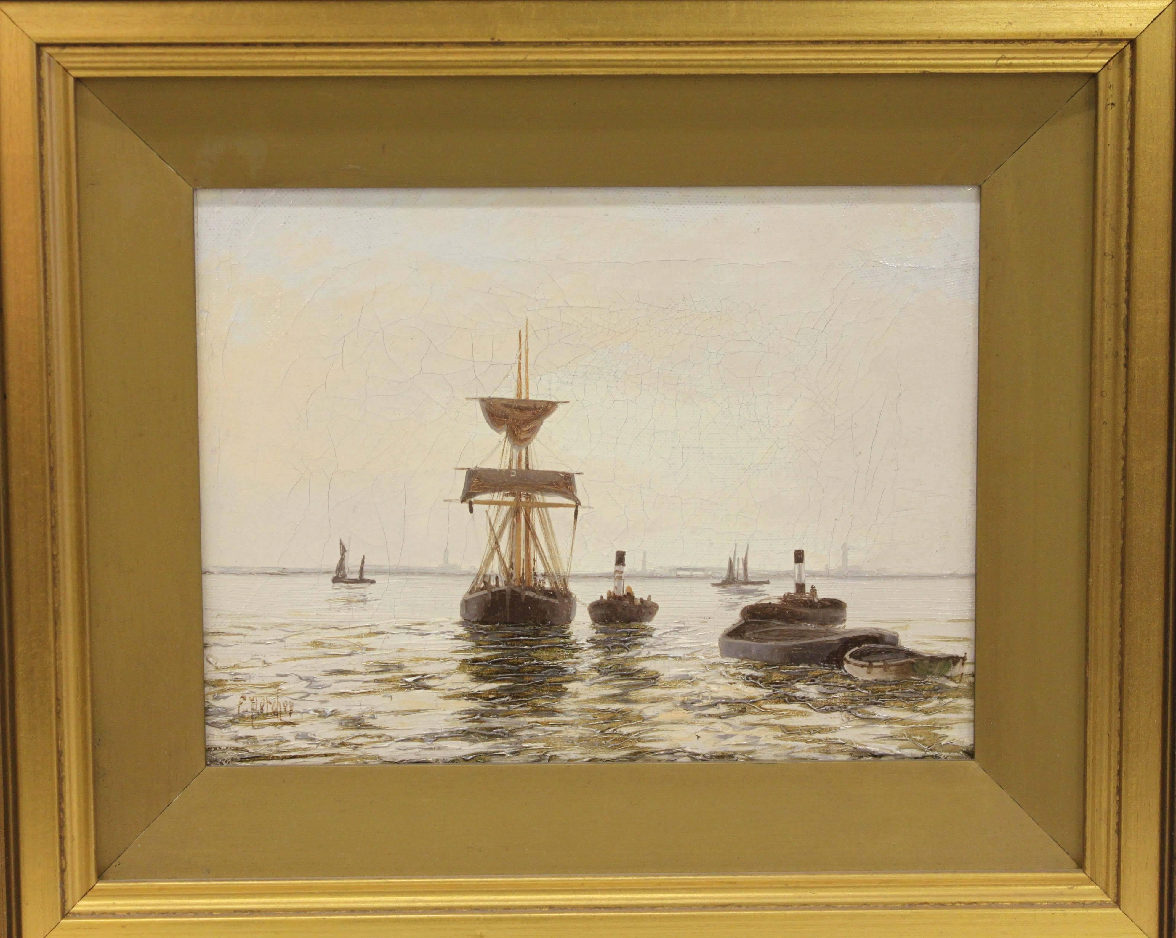 Shipping in an Estuary - Painting by Edward Henry Eugene Fletcher
