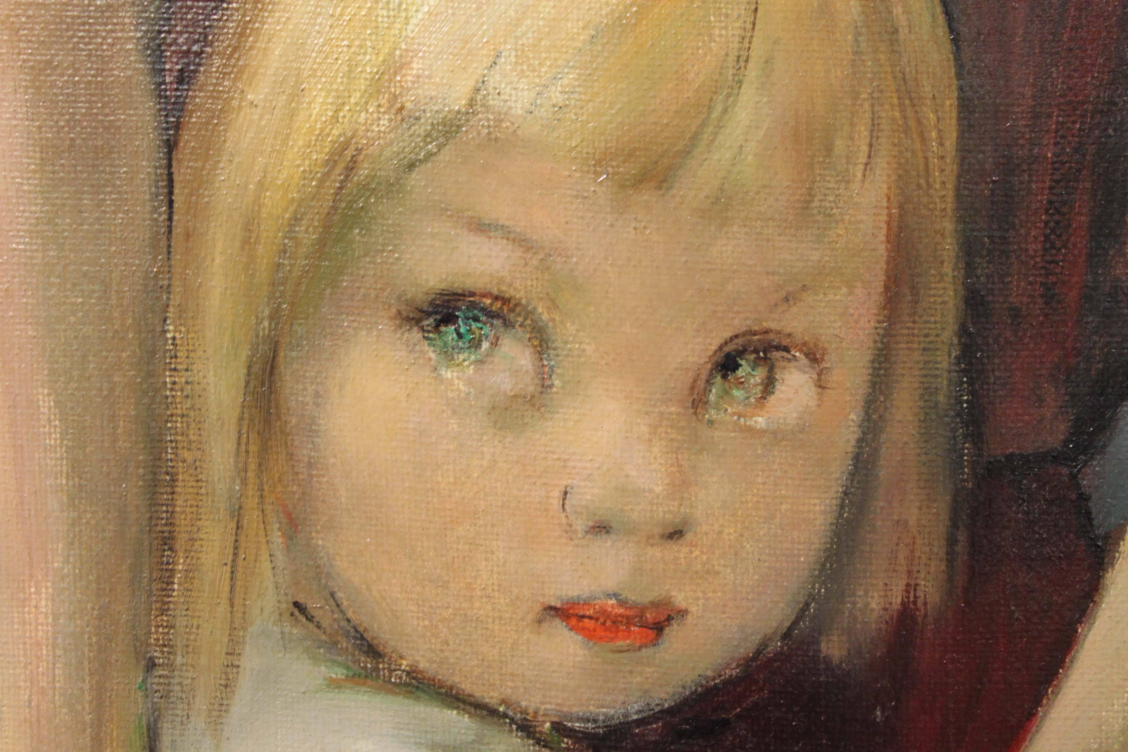 Children - Brown Portrait Painting by Pierre Le Faguays
