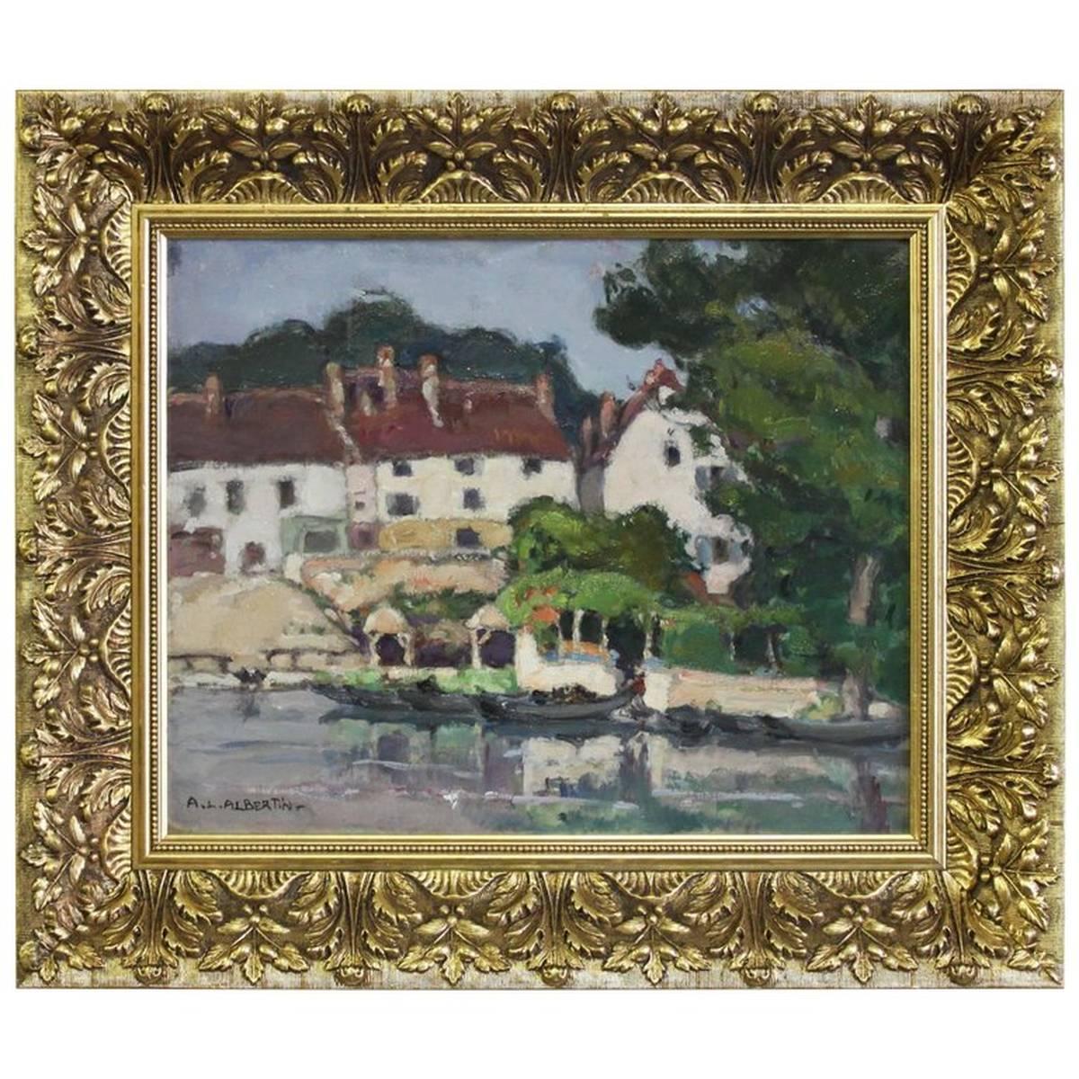 A.L. Albertin Landscape Painting - Impressionist French Village Scene