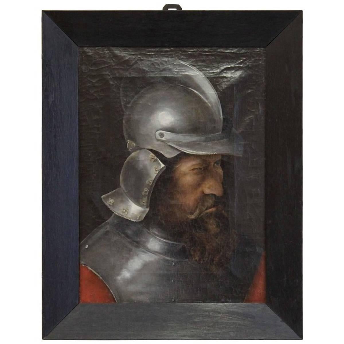 Unknown Portrait Painting - Man in Steel Helmet Painting