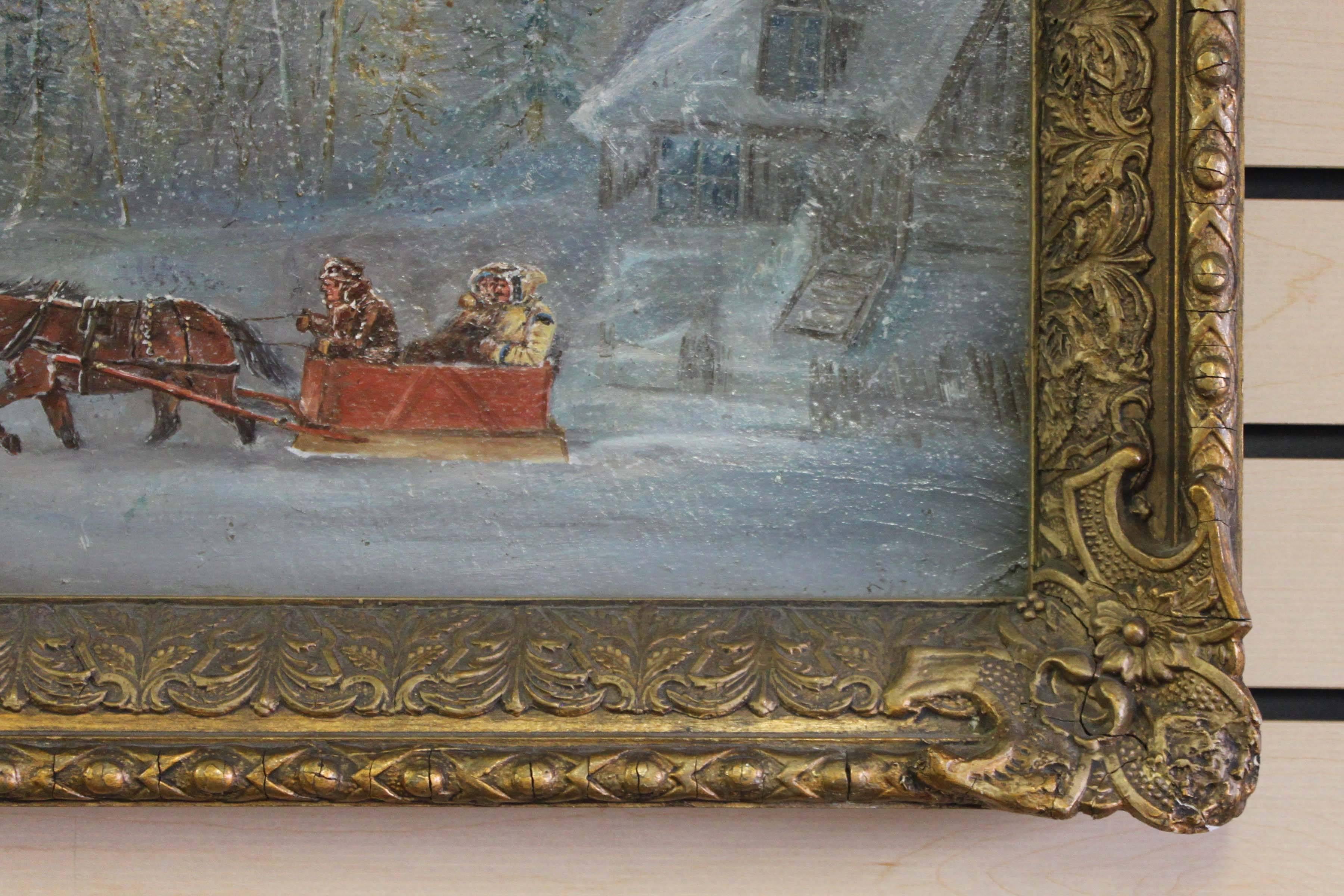 Habitants in a Sleigh in the Manner of C. Krieghoff - American Realist Painting by Unknown