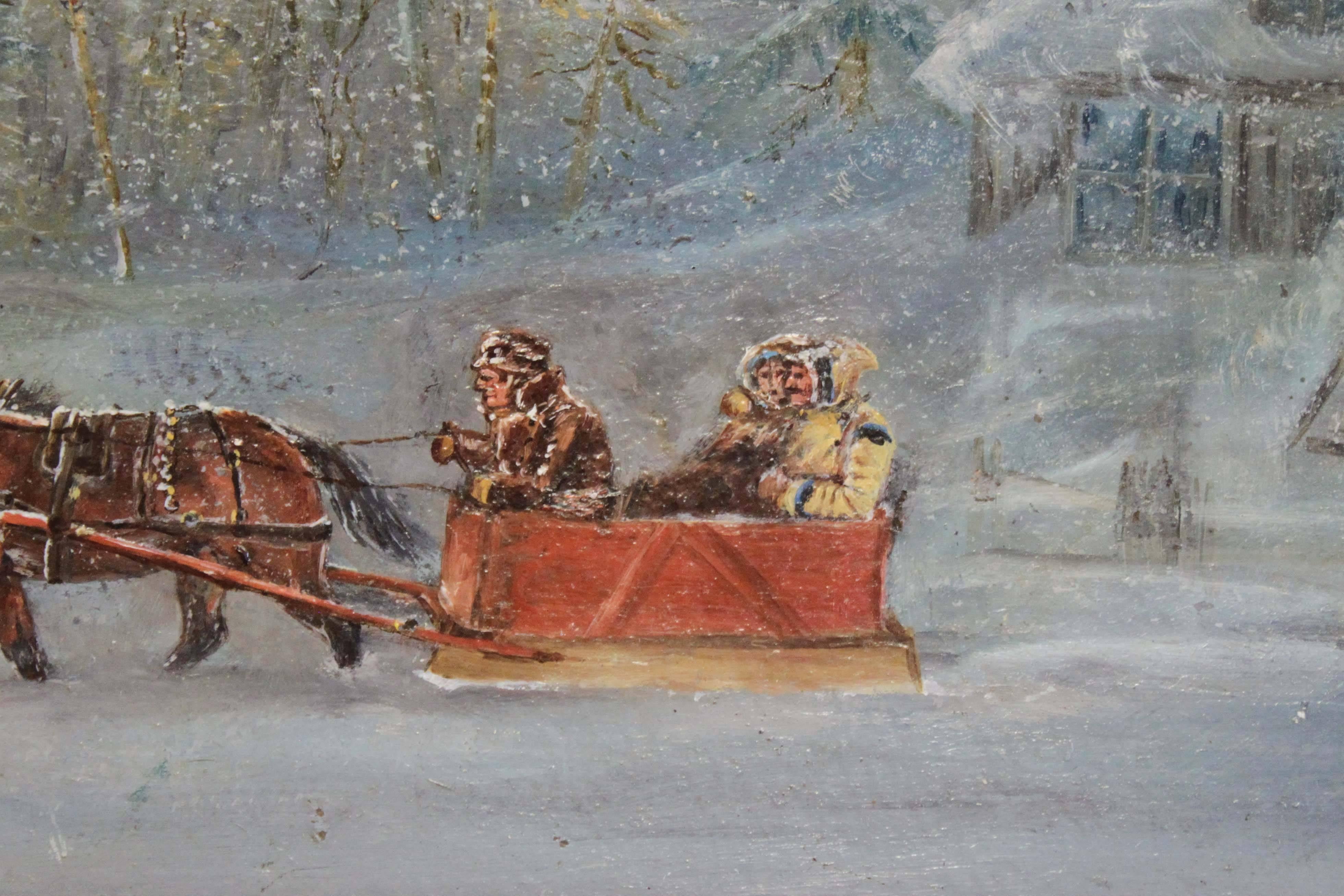 Habitants in a Sleigh in the Manner of C. Krieghoff - Gray Figurative Painting by Unknown