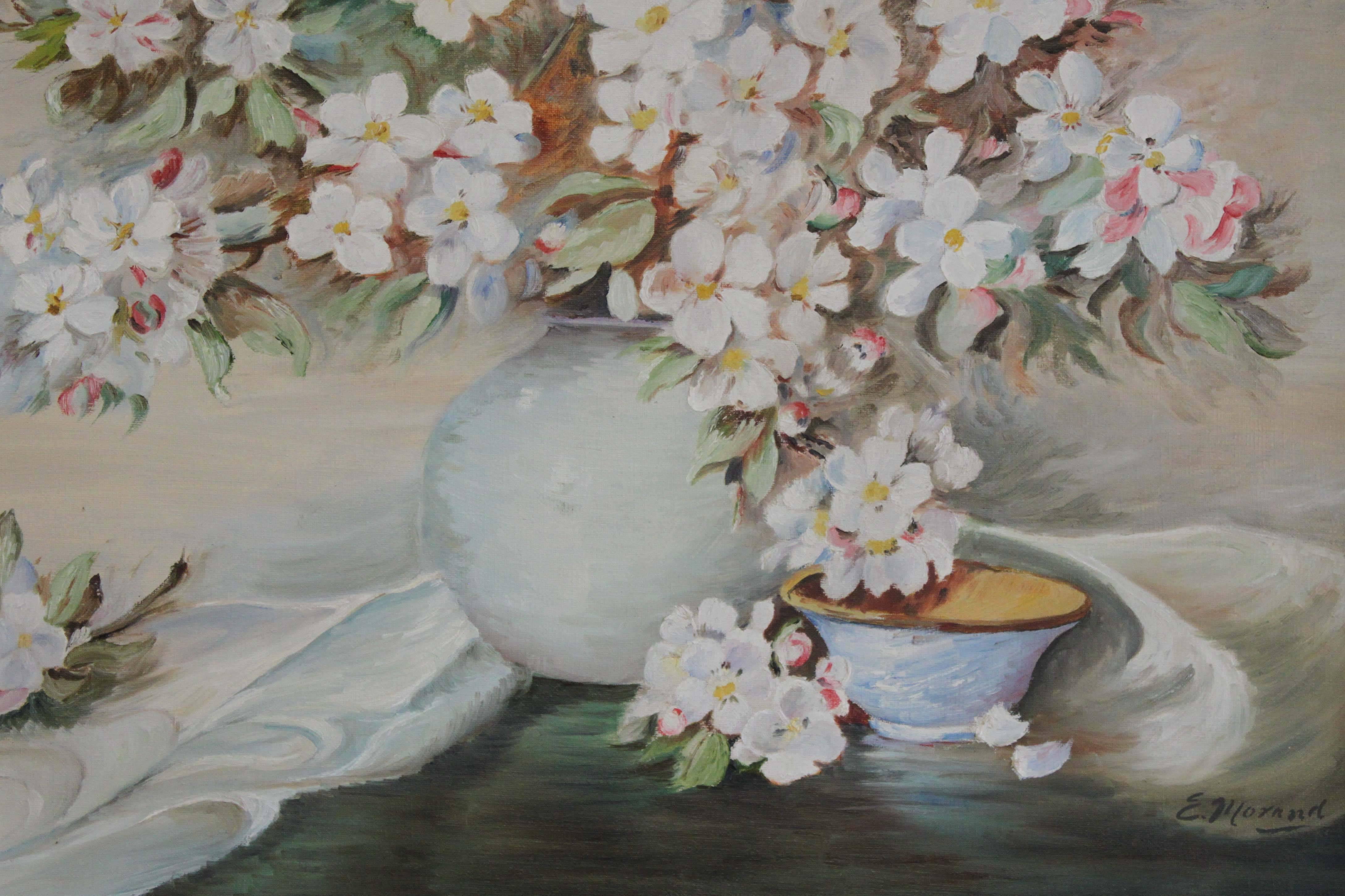 Floral Painting - Gray Still-Life Painting by E. Morand