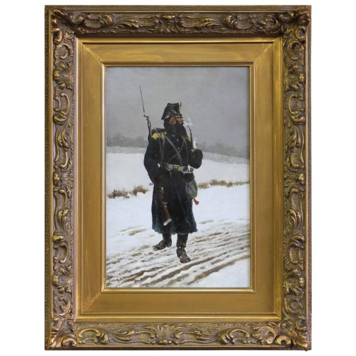 Eastern European Soldier in the Snow - Painting by Alphonse Marie de Neuville