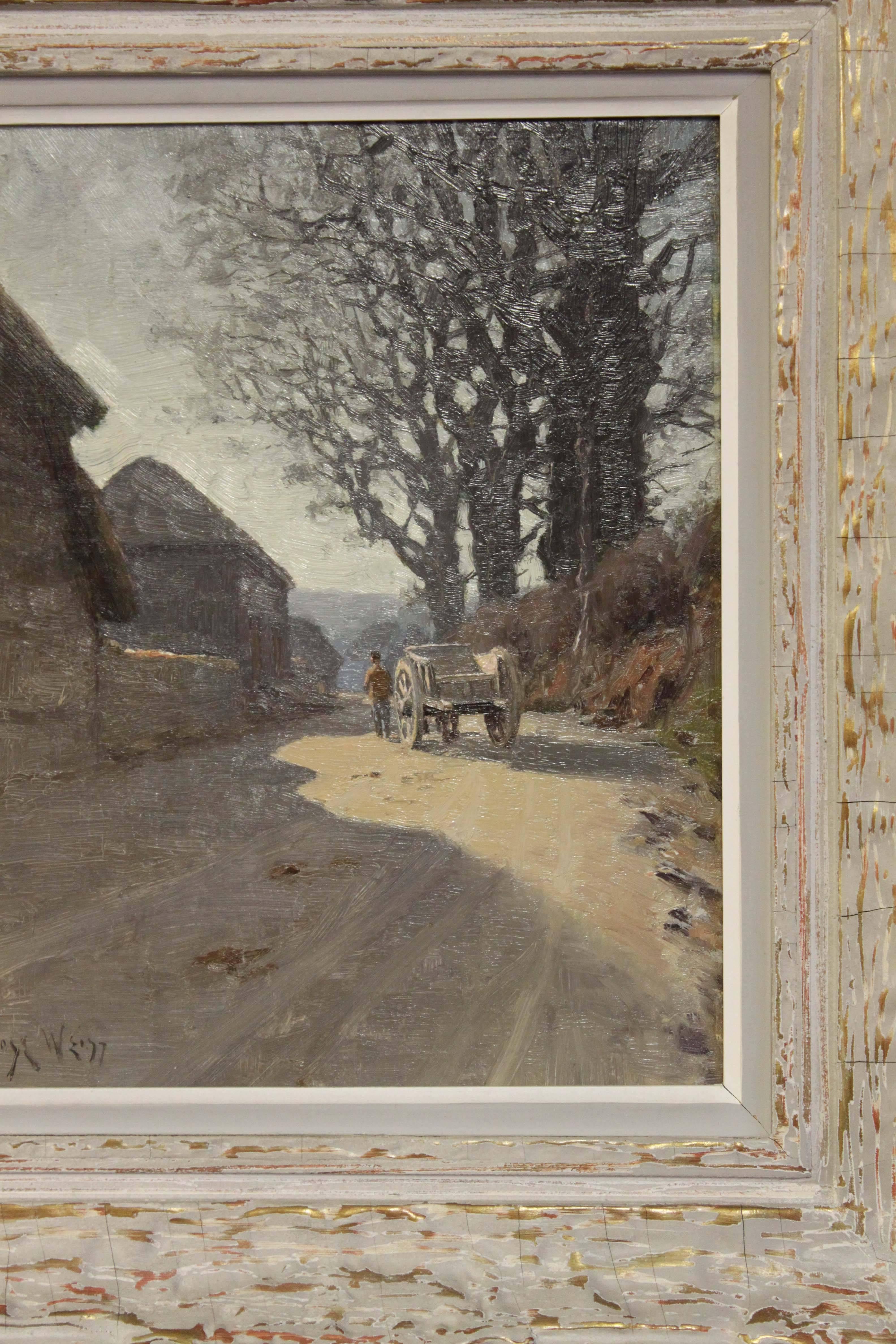A fine oil painting on panel from Victorian artist José Weiss (1859-1929). Weiss was French and settled in England in 1899. An accomplished artist exhibiting at The Royal Academy (33), Royal Society of British Artists (3), RHA (9), ROI (6) in all