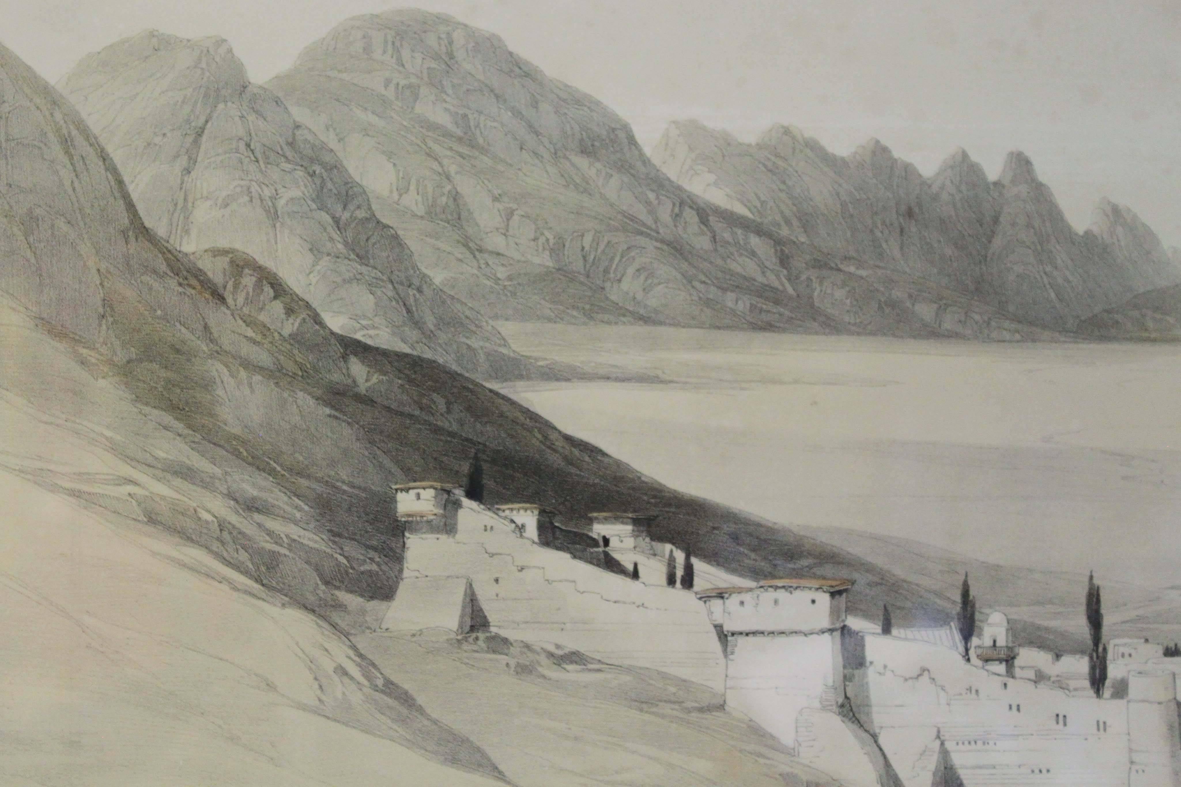 Entitled ‘The Convent of St. Catherine, Mt. Sinai…’ dated Feb. 21st, 1839. This is one of his famous lithographs from the Holy Land series. Measures: Approximate size 13