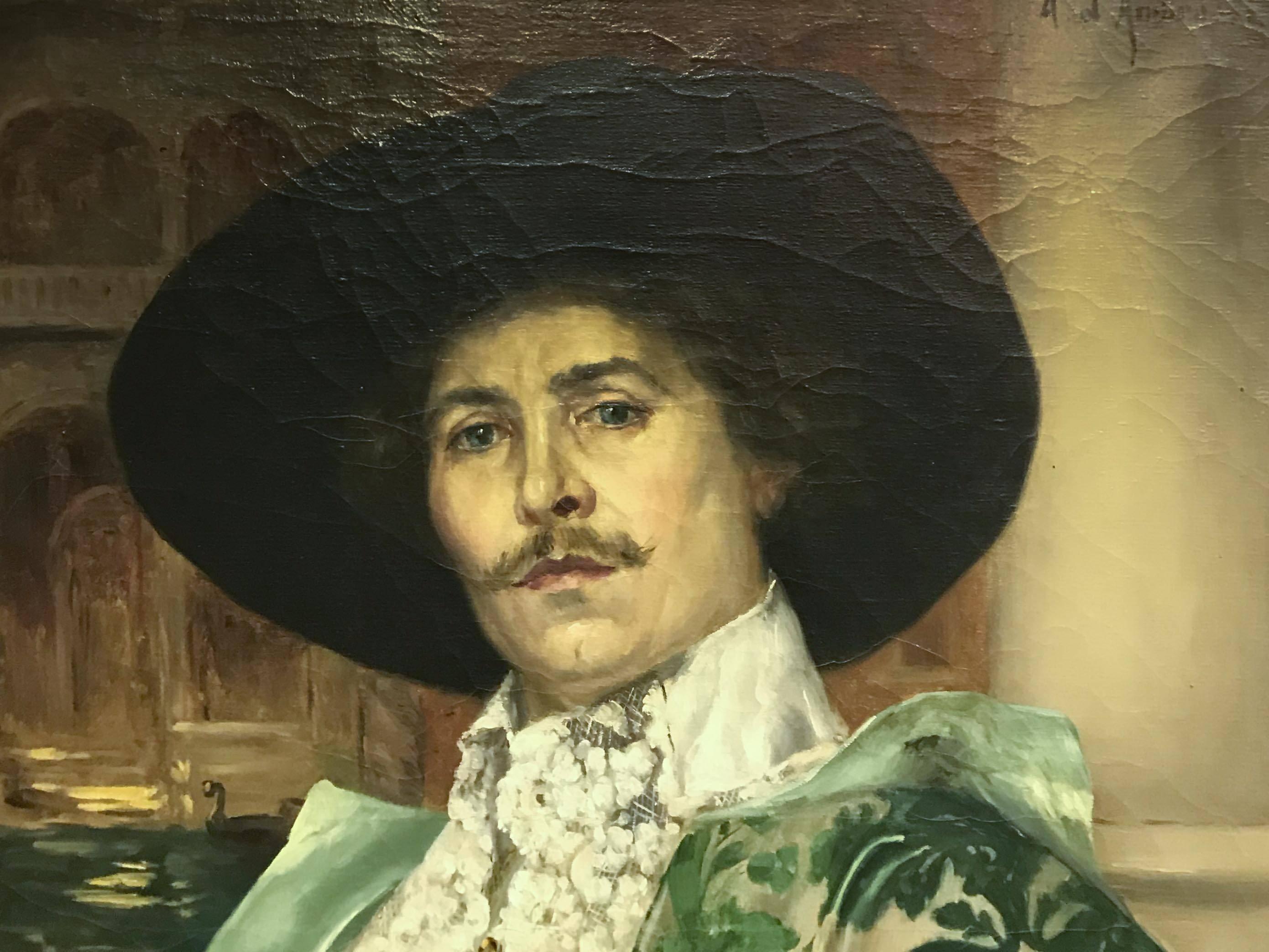 Cavalier in a Green Cape - Painting by Alexis d'Ambrossi