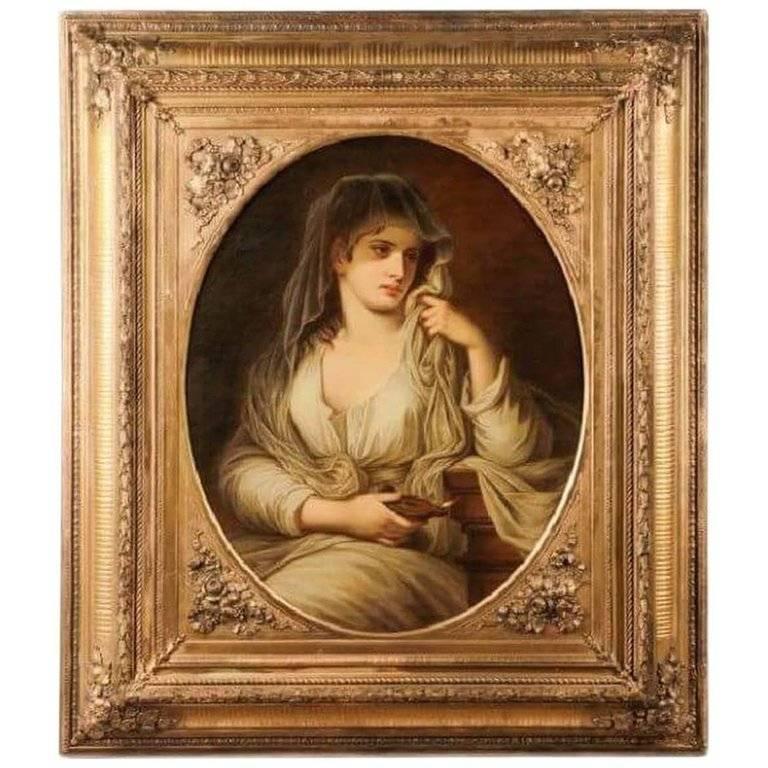 Friedrich Hofelder Portrait Painting - Classical Maiden with an Oil Lamp