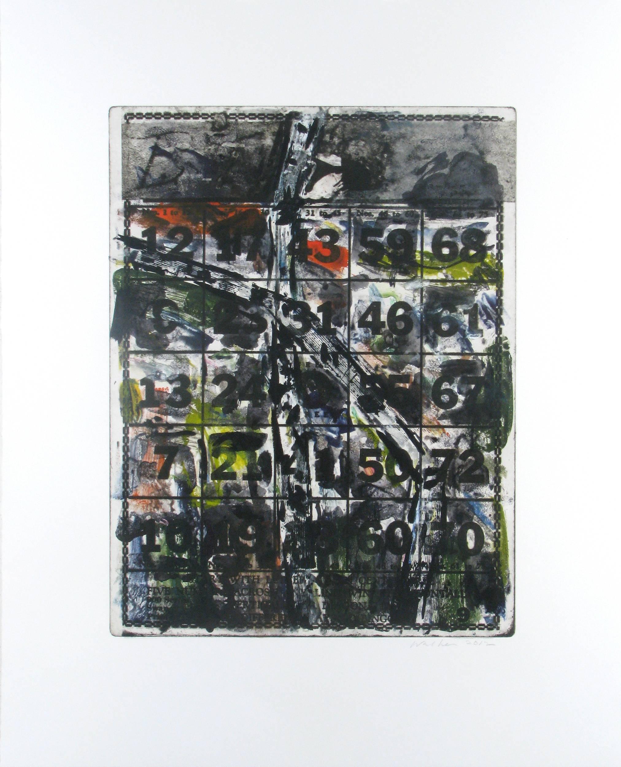 John Walker Abstract Print - "Colorado Cross #1", Black, bingo cards, abstract landscape, Walker, Fine print