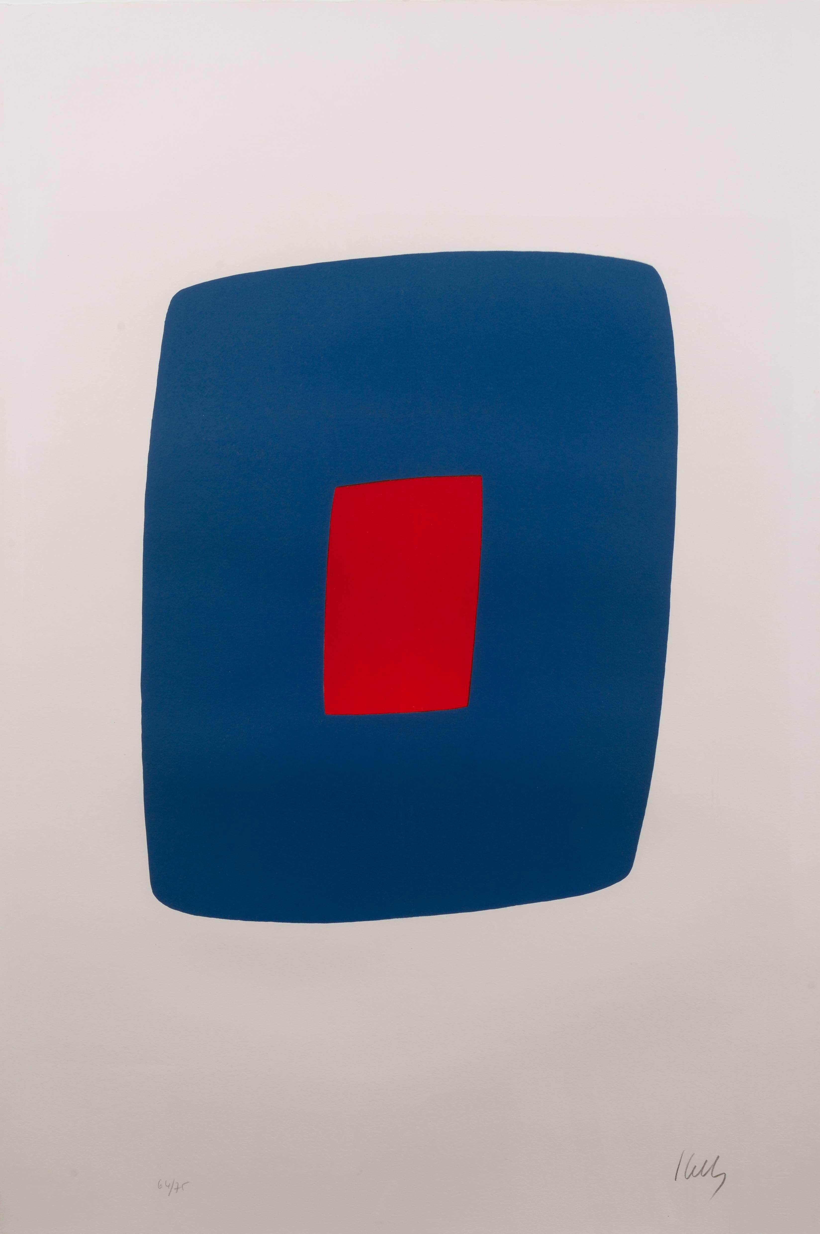 Ellsworth Kelly Abstract Print - Dark Blue with Red