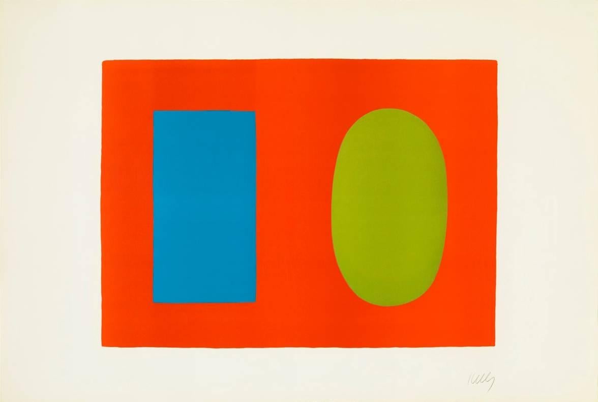 Ellsworth Kelly Abstract Print – Blaues und Grünes über Orange