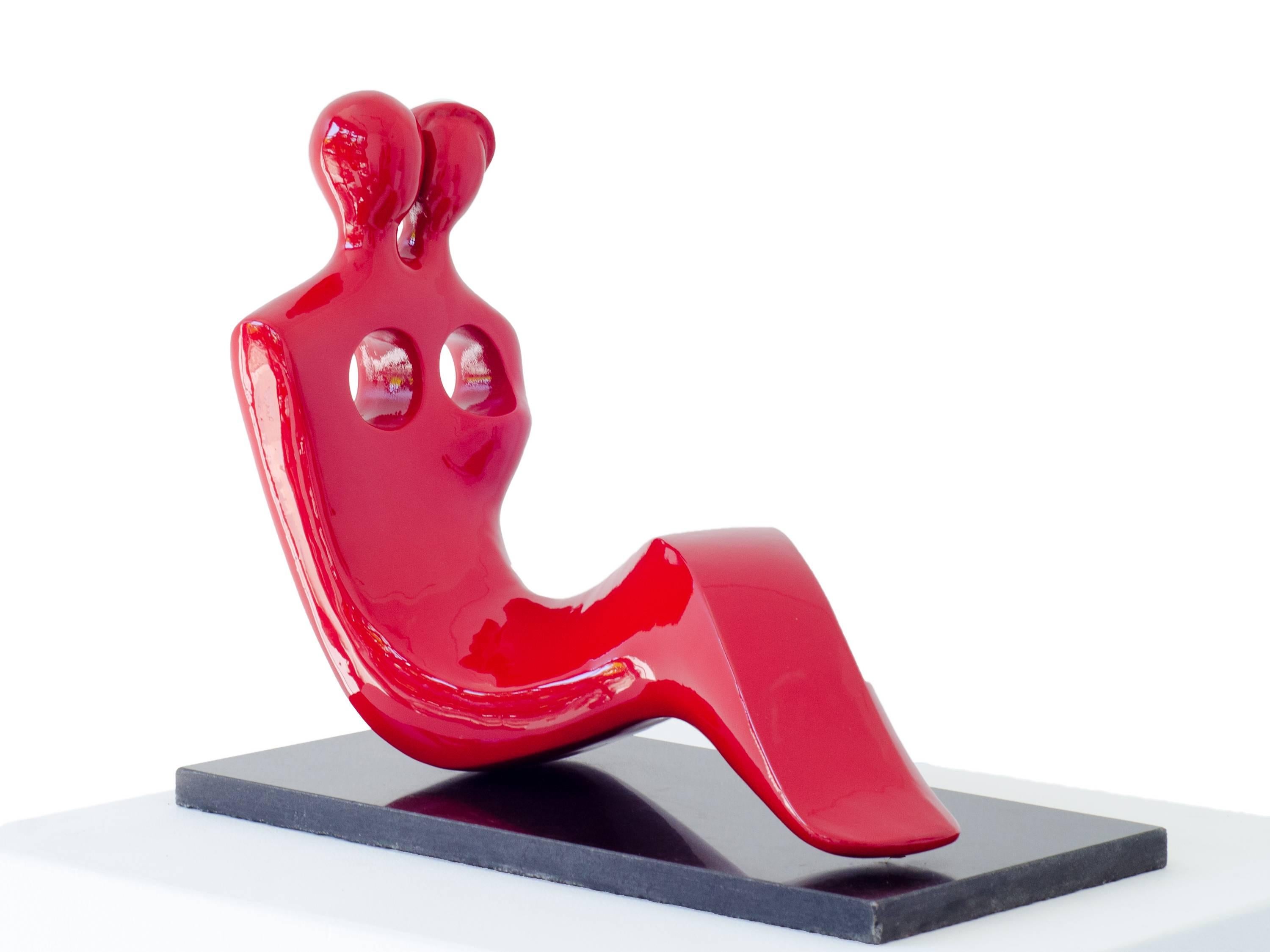 Beatriz Gerenstein Abstract Sculpture - Soul Mates #3 (in red). When in love, their souls and bodies fuse into just one.