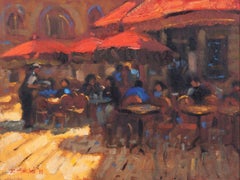 Late 20th Century Oil on Canvas Cafe Scene by John Mackie