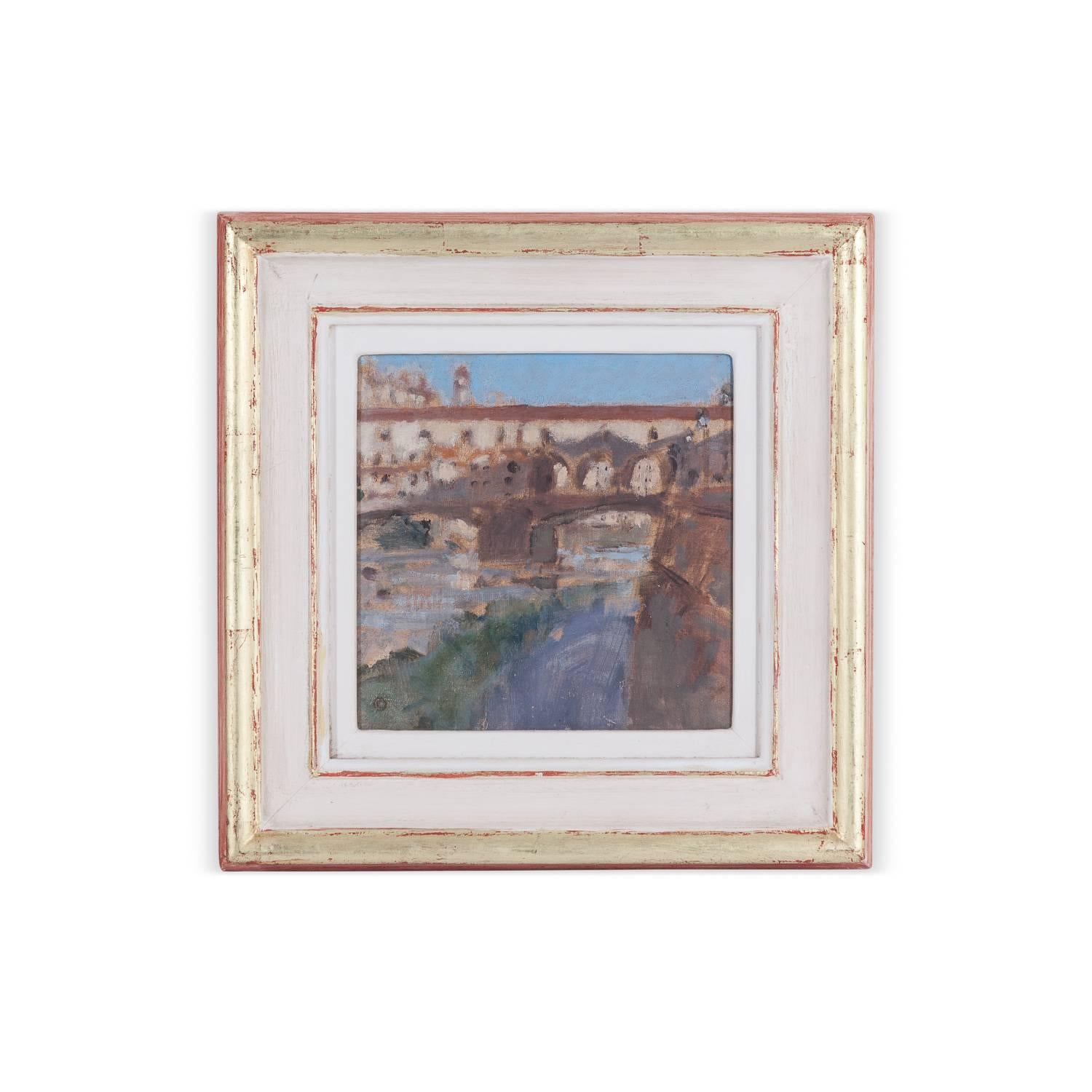 Colne Orchard Landscape Painting - Ponte Vecchio by Colin Orchard. Oil on Board