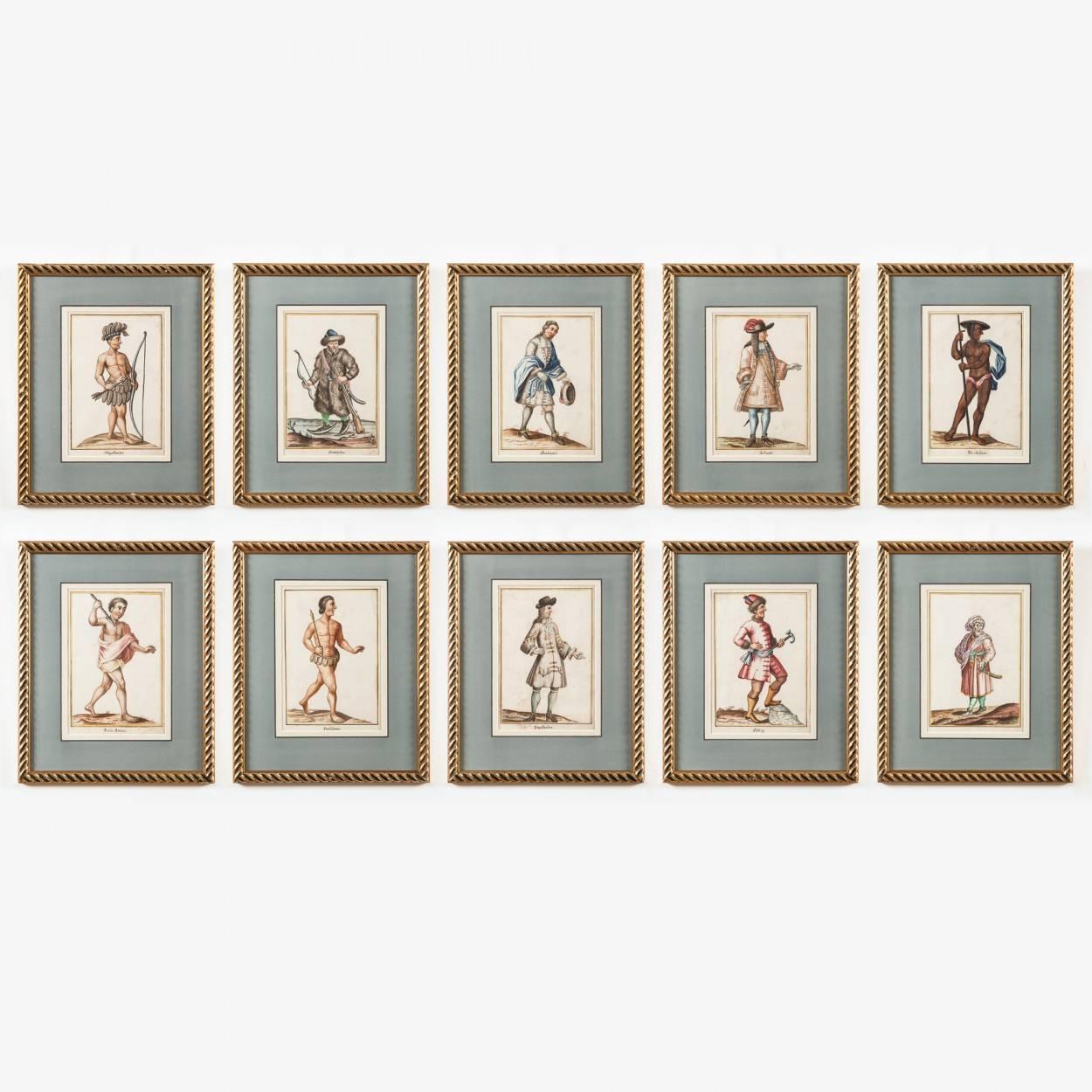 Unknown Figurative Art – Set of 10 18th Century German Watercolours Depicting Figures In National Costume