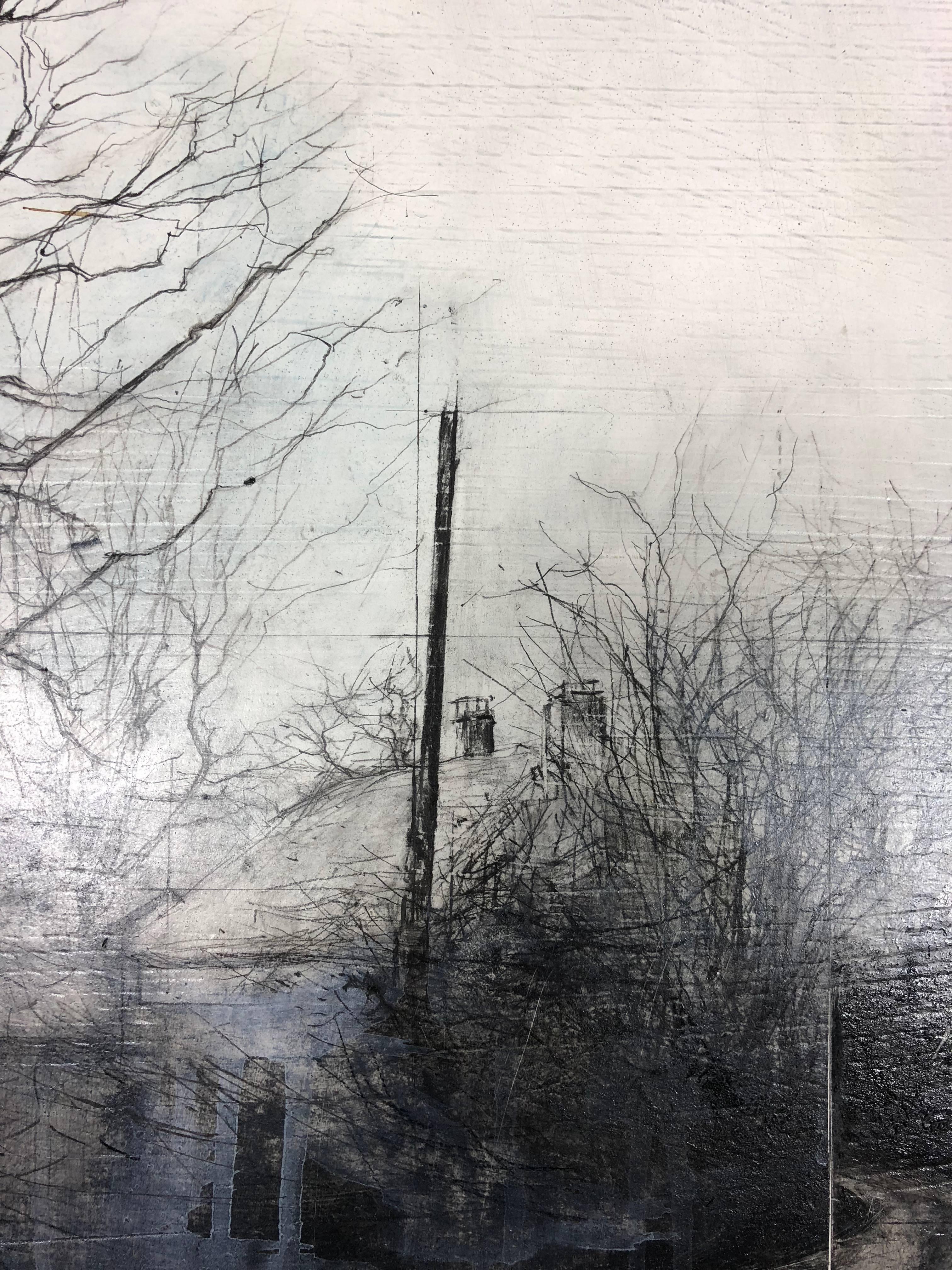 And Beginning Again - Gray Landscape Painting by Laurie Steen