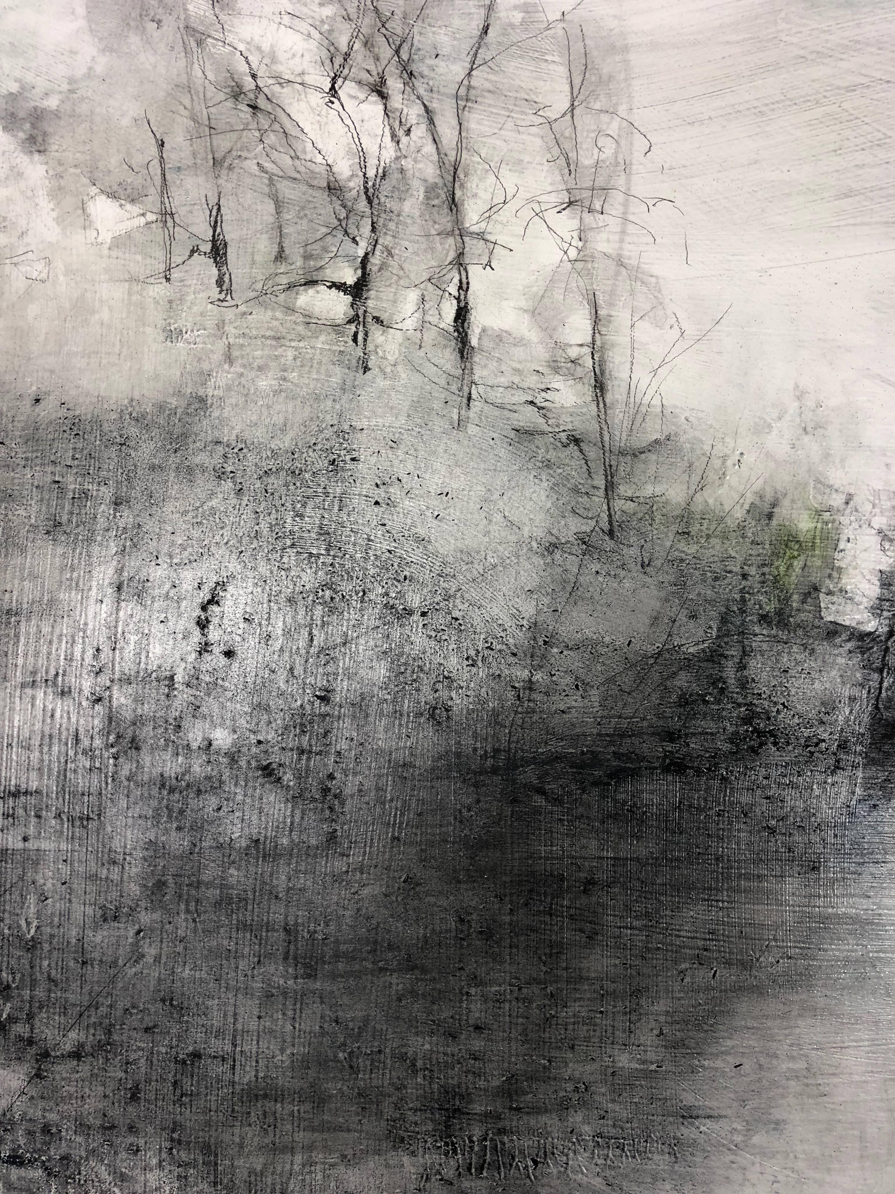 How Long Can a Moment Last - Gray Landscape Painting by Laurie Steen